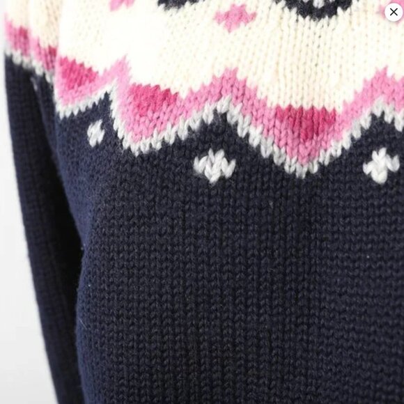 Vintage St Michael Fair Isle Wool Blend Sweater Pullover Navy Blue White Pink - Picture 9 of 13